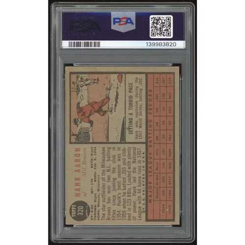 1962 Topps #320 Hank Aaron Baseball Card | PSA 3.5