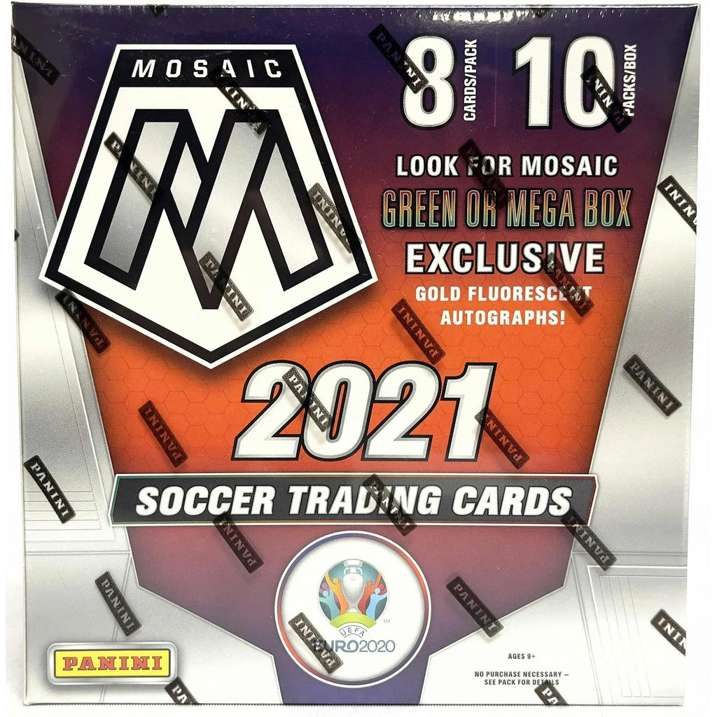 2020 21 Panini Mosaic UEFA Euro 2020 Soccer Mega Box Gold Fluorescent Parallels (Ships Sealed Only)
