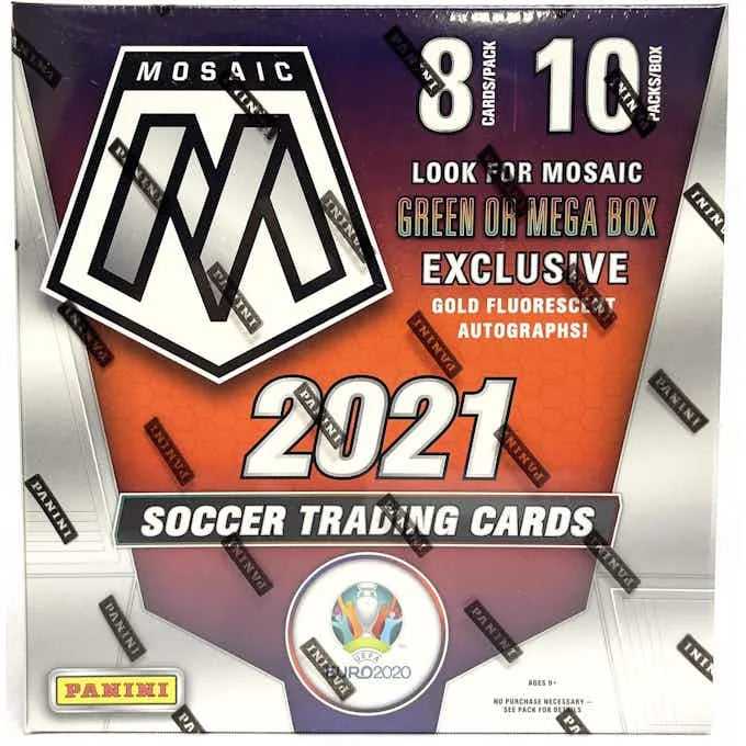2020 21 Panini Mosaic UEFA Euro 2020 Soccer Mega Box Gold Fluorescent Parallels (Ships Sealed Only)