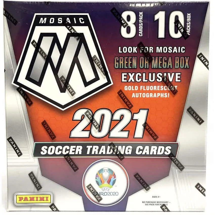 2020 21 Panini Mosaic UEFA Euro 2020 Soccer Mega Box Gold Fluorescent Parallels (Ships Sealed Only)