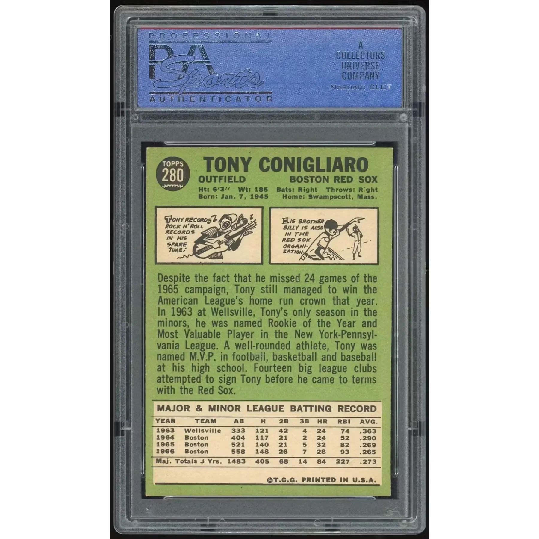 Tony Conigliaro 1967 Topps #280 Baseball Card | PSA 8