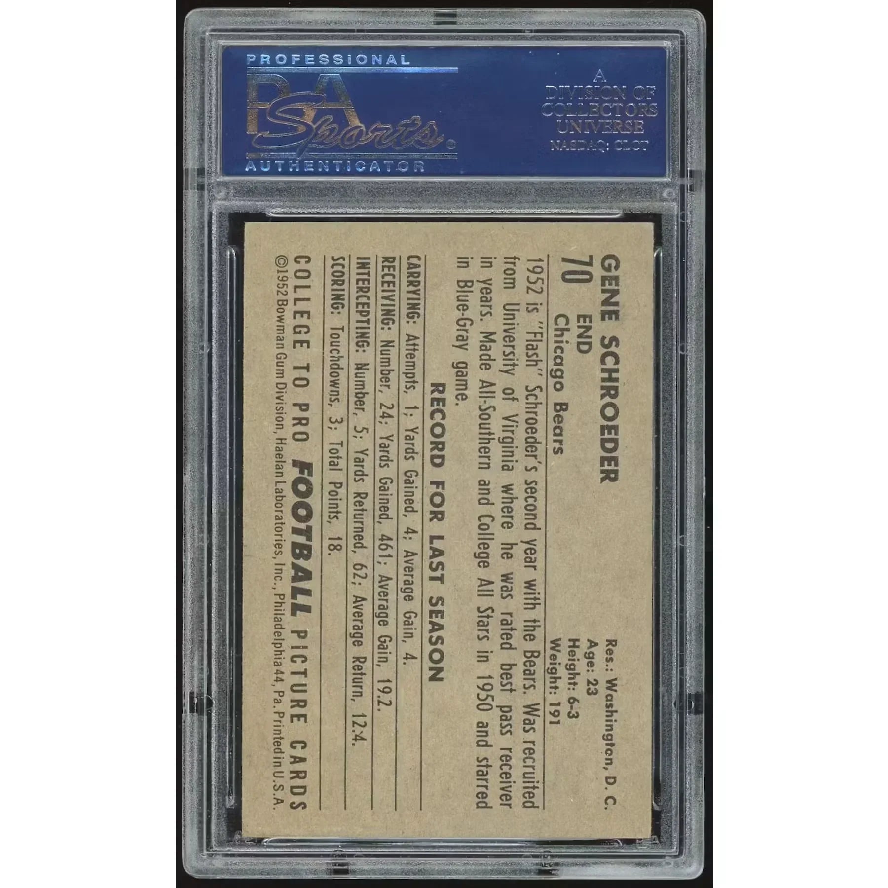 1952 Bowman Large #70 Gene Schroeder | PSA 6