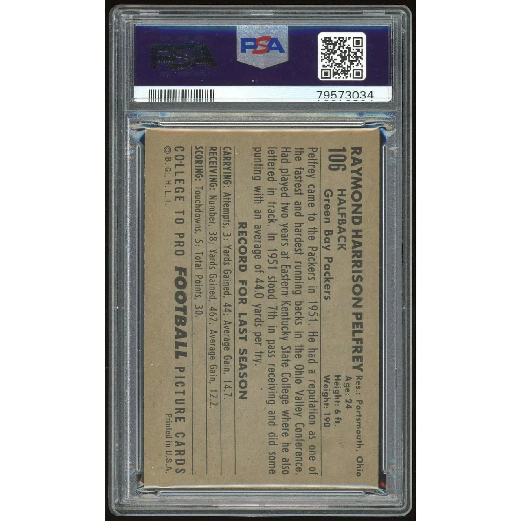 1952 Bowman Large #106 Ray Pelfrey | PSA 6