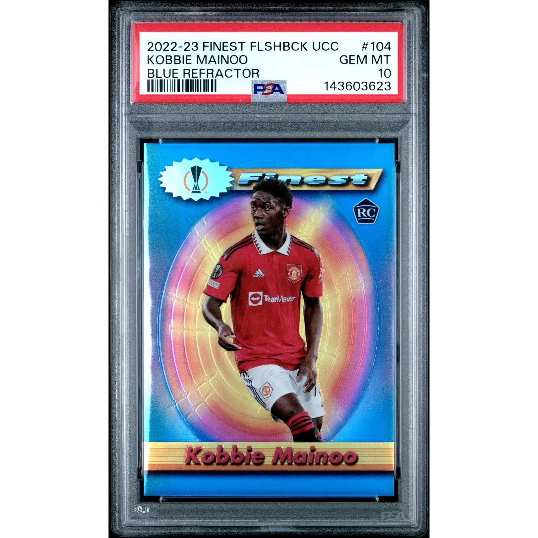 Kobbie Mainoo 2022 Topps Finest Flashbacks Blue Refractor/99 | PSA 10