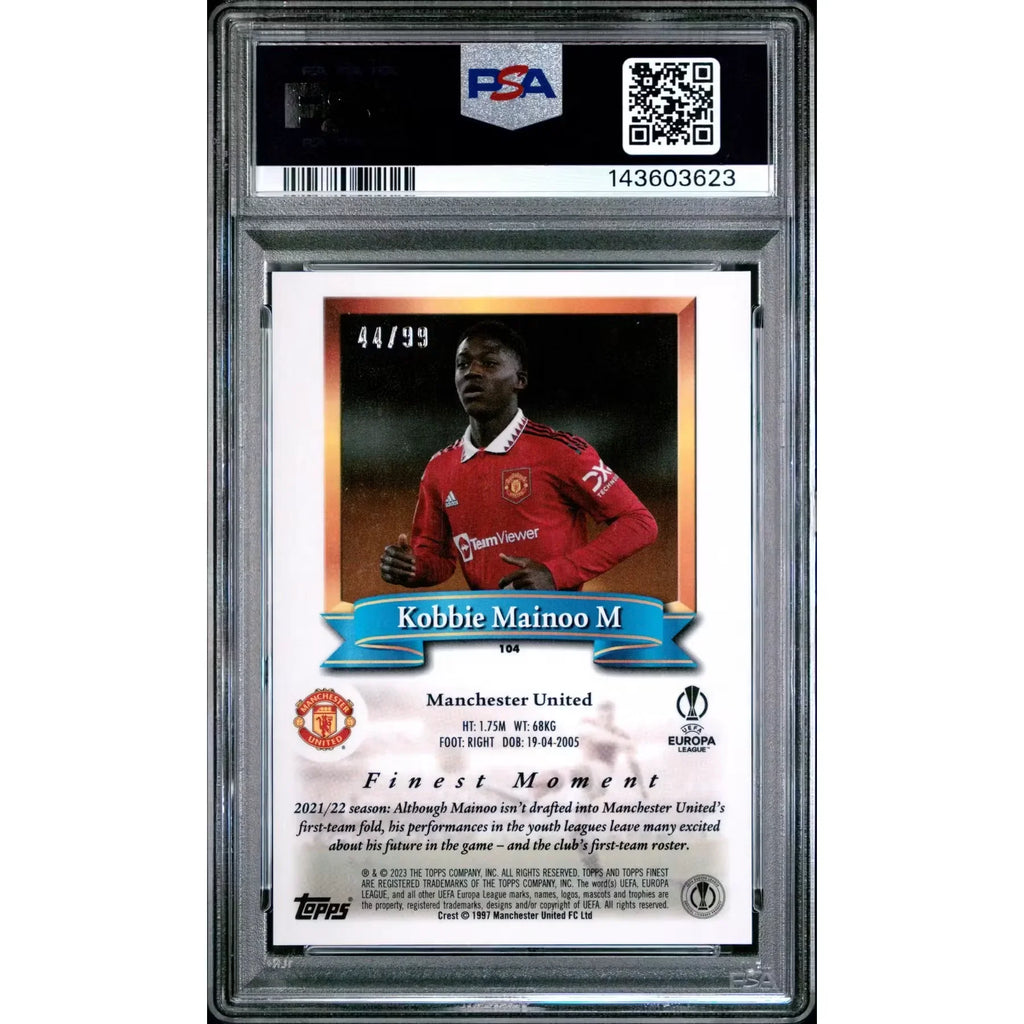 Kobbie Mainoo 2022 Topps Finest Flashbacks Blue Refractor/99 | PSA 10