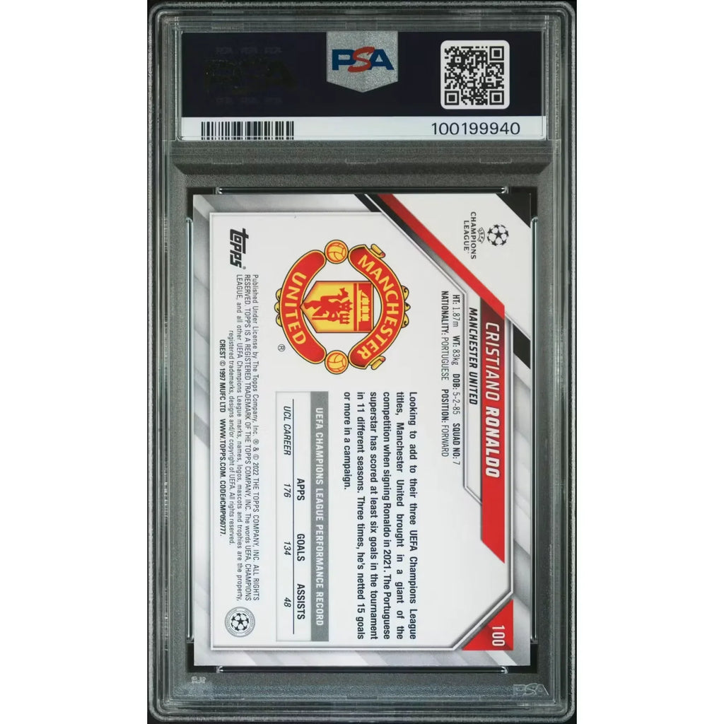 Cristiano Ronaldo 2021-22 Topps UEFA Champions League #100 Sparkle Foil | PSA 10