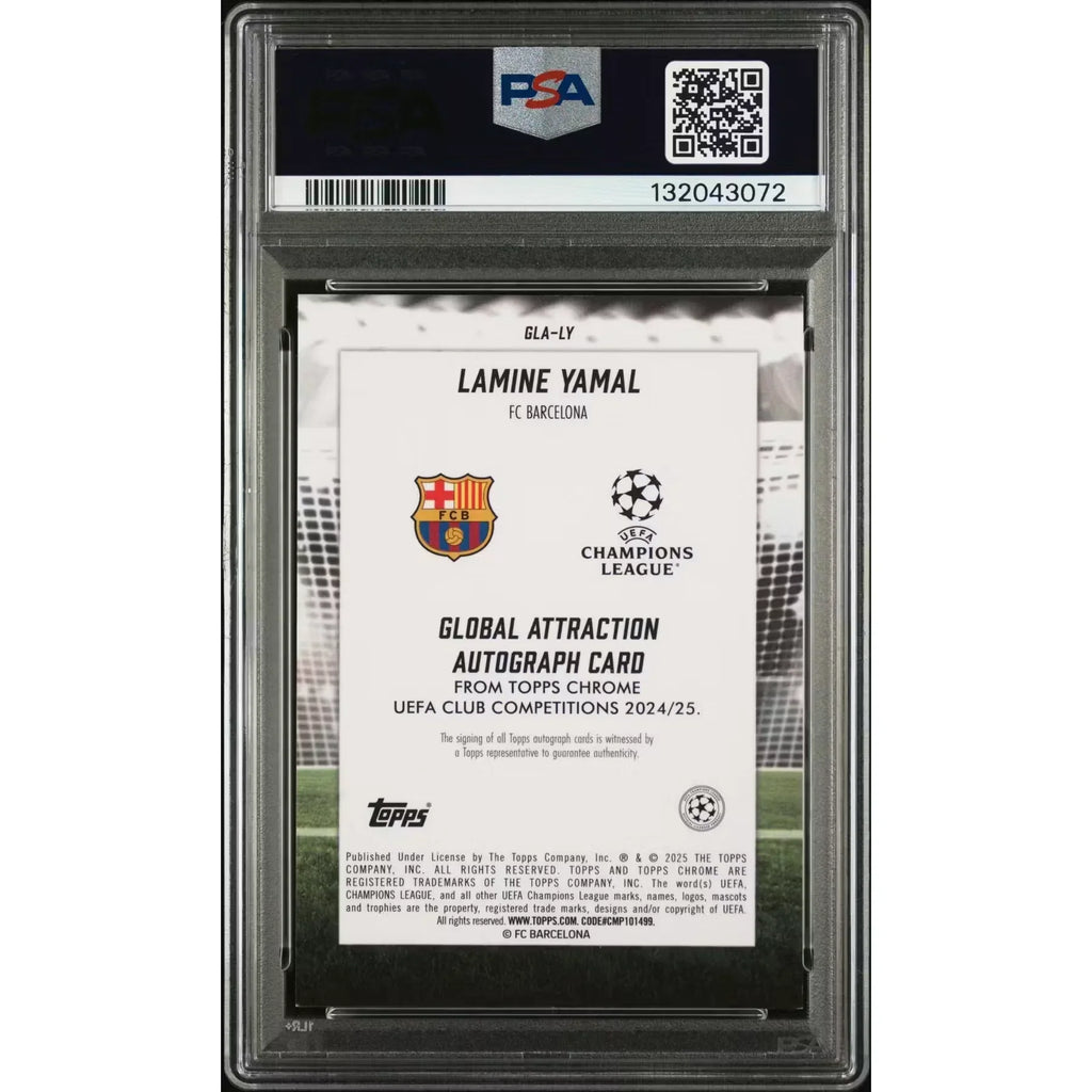 Lamine Yamal Signed 2024-25 Topps Chrome Global Attractions Card | PSA 8 Auto 10
