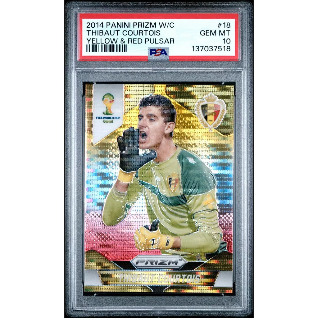 Thibaut Courtois 2014 Panini Prizm World Cup #18 Card | PSA 10 Yellow Red Pulsar
