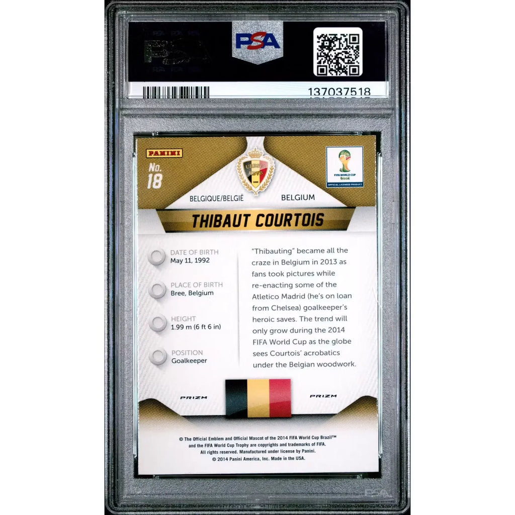 Thibaut Courtois 2014 Panini Prizm World Cup #18 Card | PSA 10 Yellow Red Pulsar