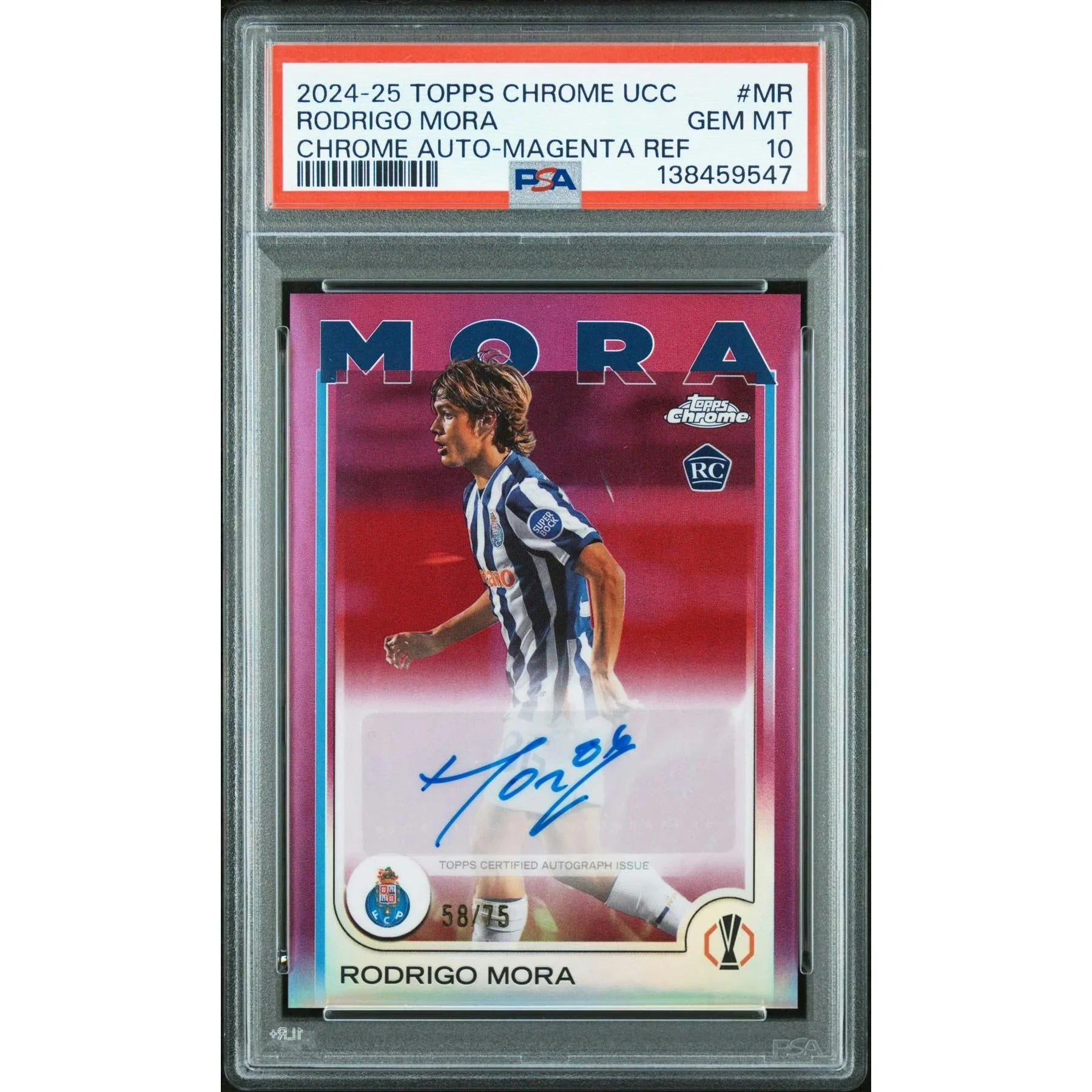 Rodrigo Mora Signed 2024-25 Topps Chrome Magenta Refractor | PSA 10