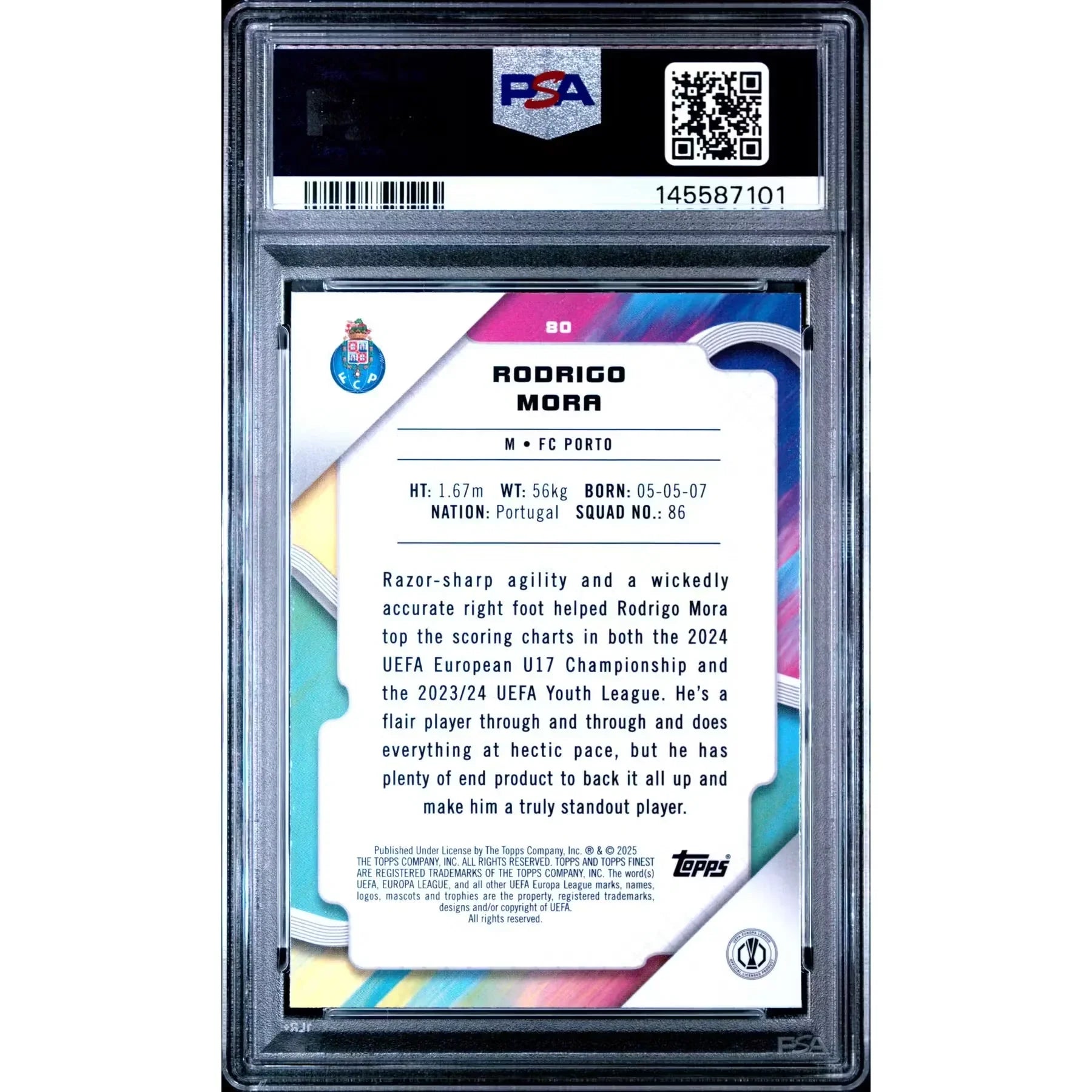 Rodrigo Mora 2024-25 Topps Finest Blue Raywave #80 | PSA 10
