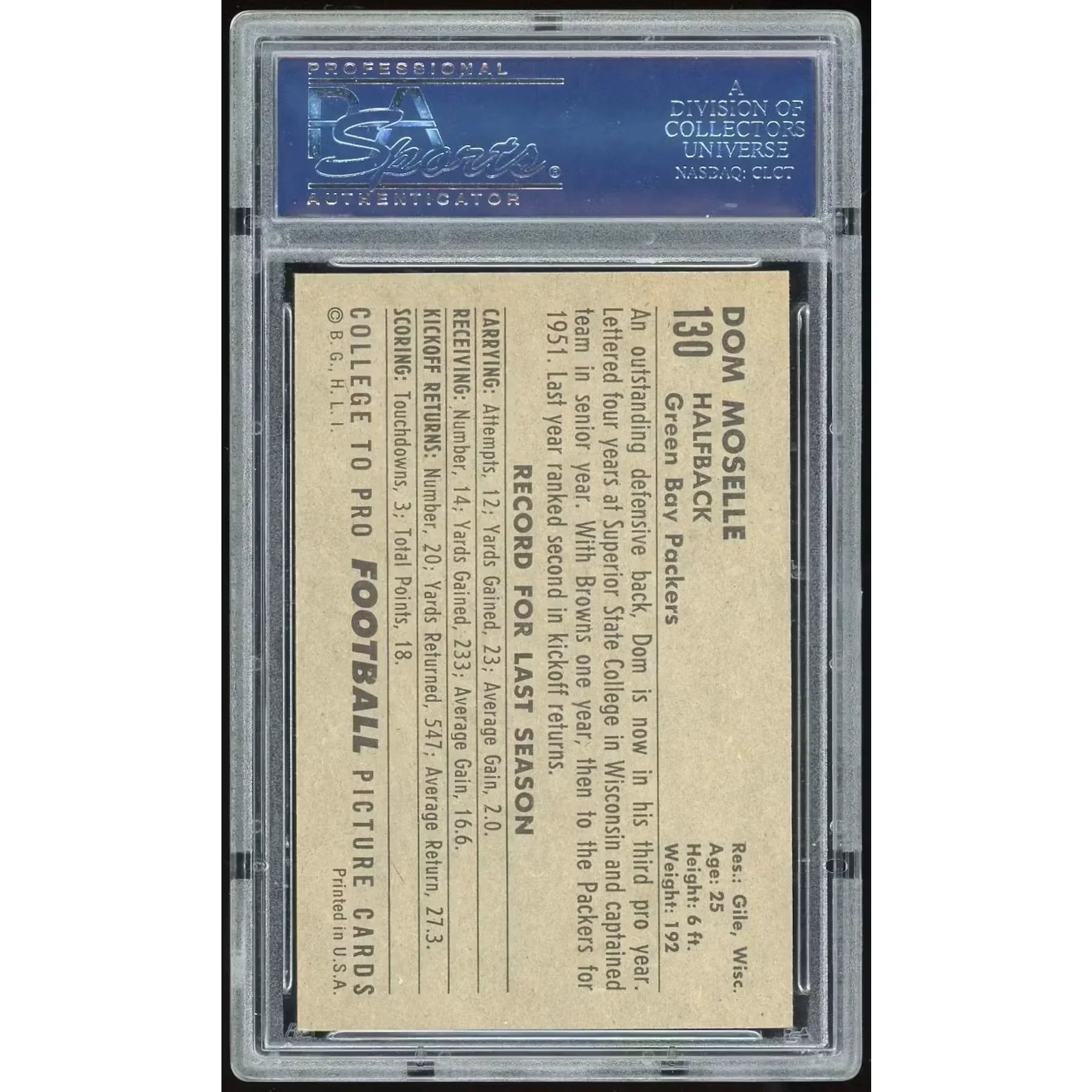 1952 Bowman Large #130 Dom Moselle | PSA 6