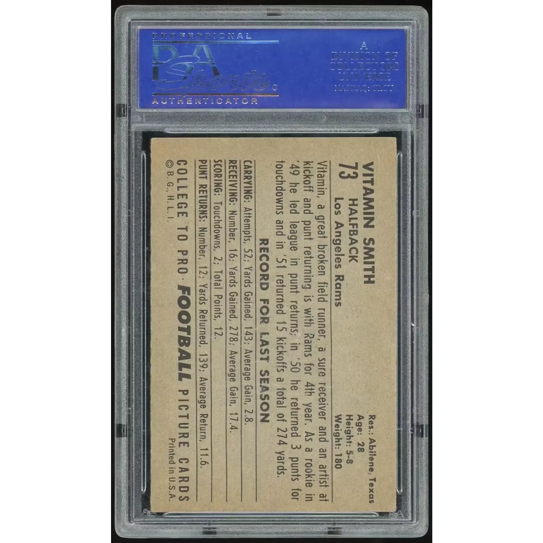 1952 Bowman Large #73 Vitamin Smith Baseball Card | PSA 6