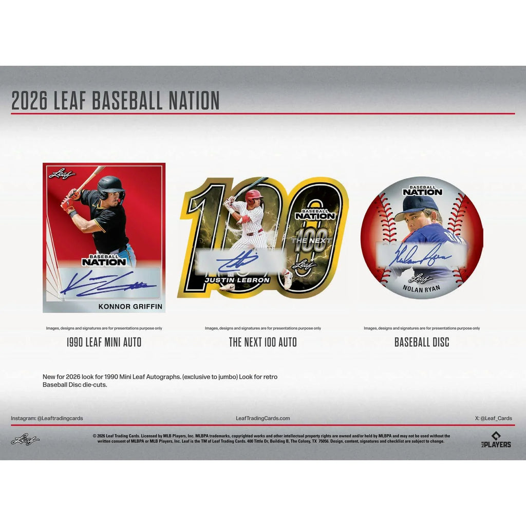 2026 Leaf Baseball Nation Hobby Jumbo Box (Ships Sealed Only) - D1