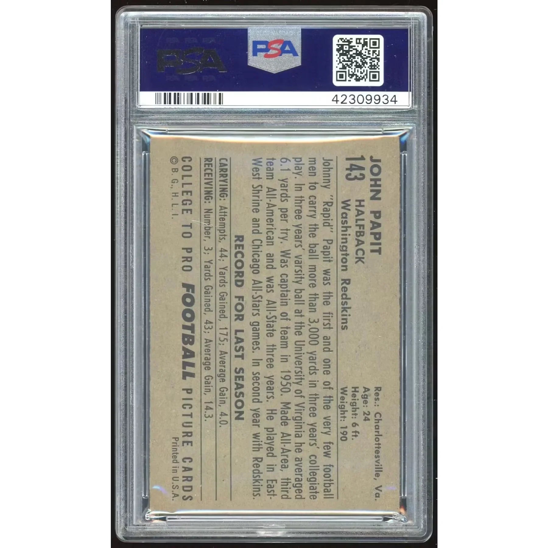 1952 Bowman Large #143 John Papit | PSA 5.5