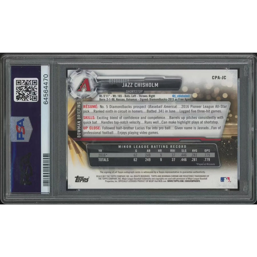 Jazz Chisholm Signed 2017 Bowman Chrome Rookie Card | PSA 10 Gem Mint