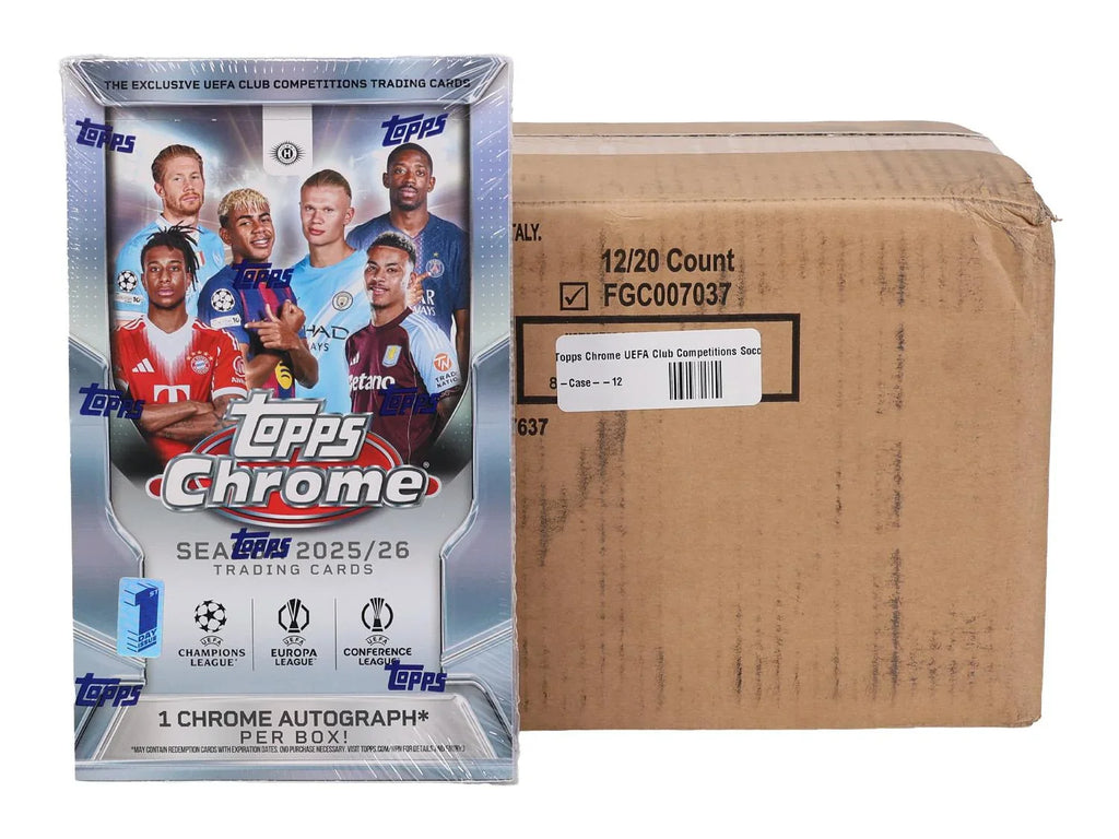 Topps Chrome UEFA Club 2025 26 Competitions Soccer First Day Issue Hobby 12 Box Case (Ships Sealed Only)