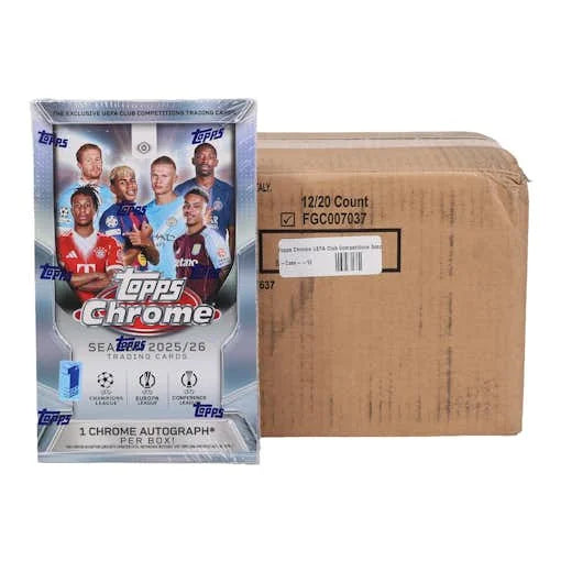 Topps Chrome UEFA Club 2025 26 Competitions Soccer First Day Issue Hobby 12 Box Case (Ships Sealed Only)