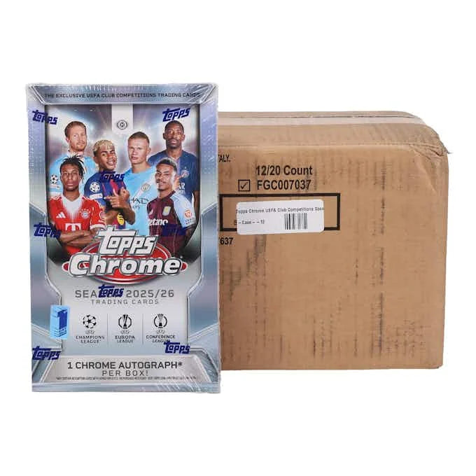 Topps Chrome UEFA Club 2025 26 Competitions Soccer First Day Issue Hobby 12 Box Case (Ships Sealed Only)