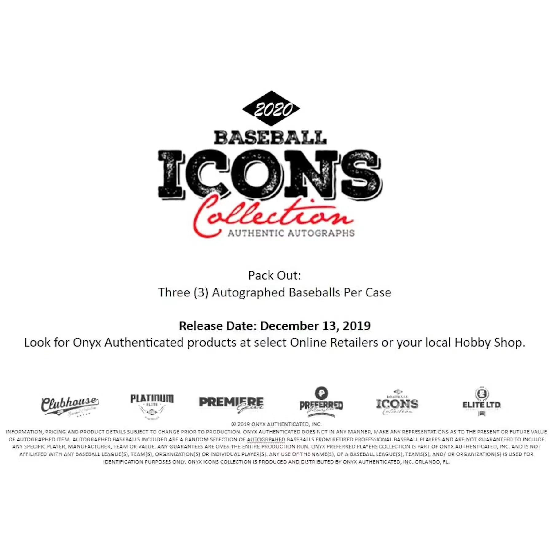 2020 Onyx Icons Baseball Legends Hobby Box (Ships Sealed Only)