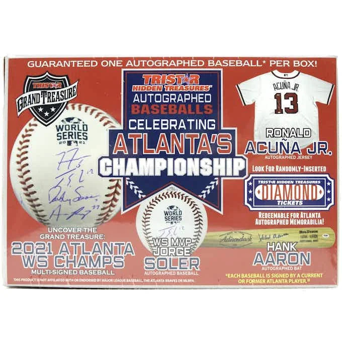 2021 TriStar Autographed Baseball Celebrating Atlanta s Championship Hobby Box (Ships Sealed Only)