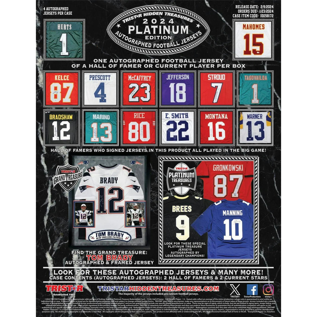 2024 TriStar Hidden Treasures Platinum Edition Autographed Football Jersey Hobby Box (Ships Sealed Only)