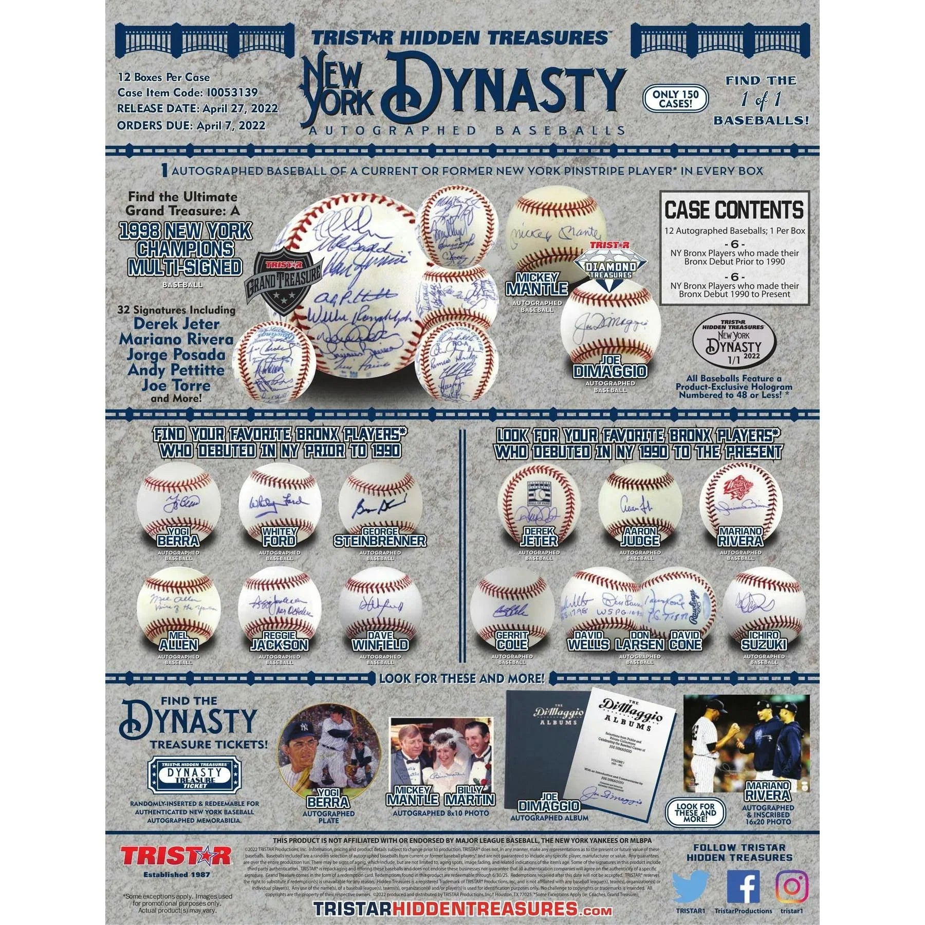 2022 TriStar New York Dynasty Baseball Hobby Box (Ships Sealed Only)