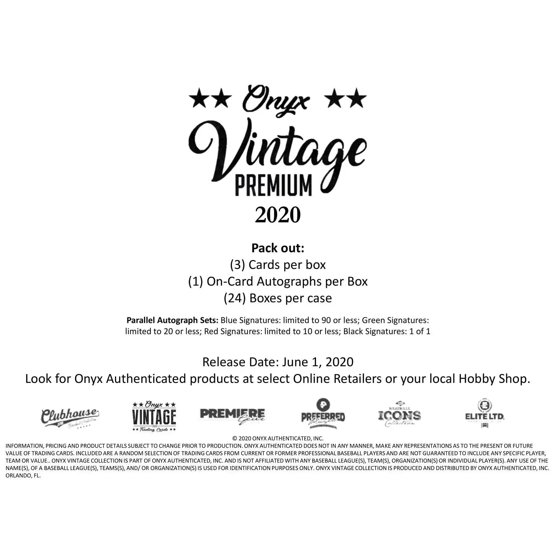 2020 Onyx Vintage Premium Baseball Hobby Box Sealed (Ships Sealed Only)