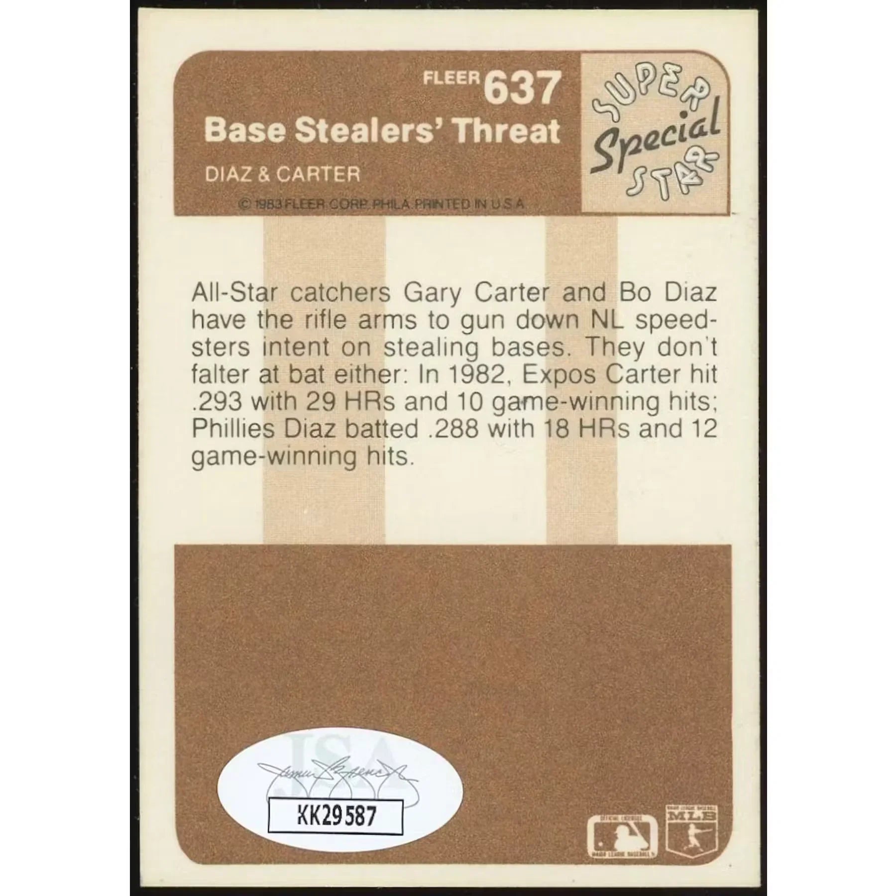 Gary Carter Signed 1983 Fleer #637 Base Stealers Card | JSA Authenticated
