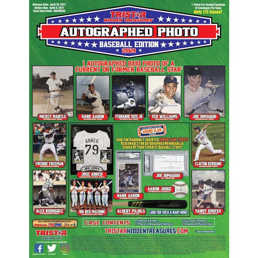 2021 TriStar Hidden Treasures Autographed Photo Baseball Hobby Box (Ships Sealed Only)