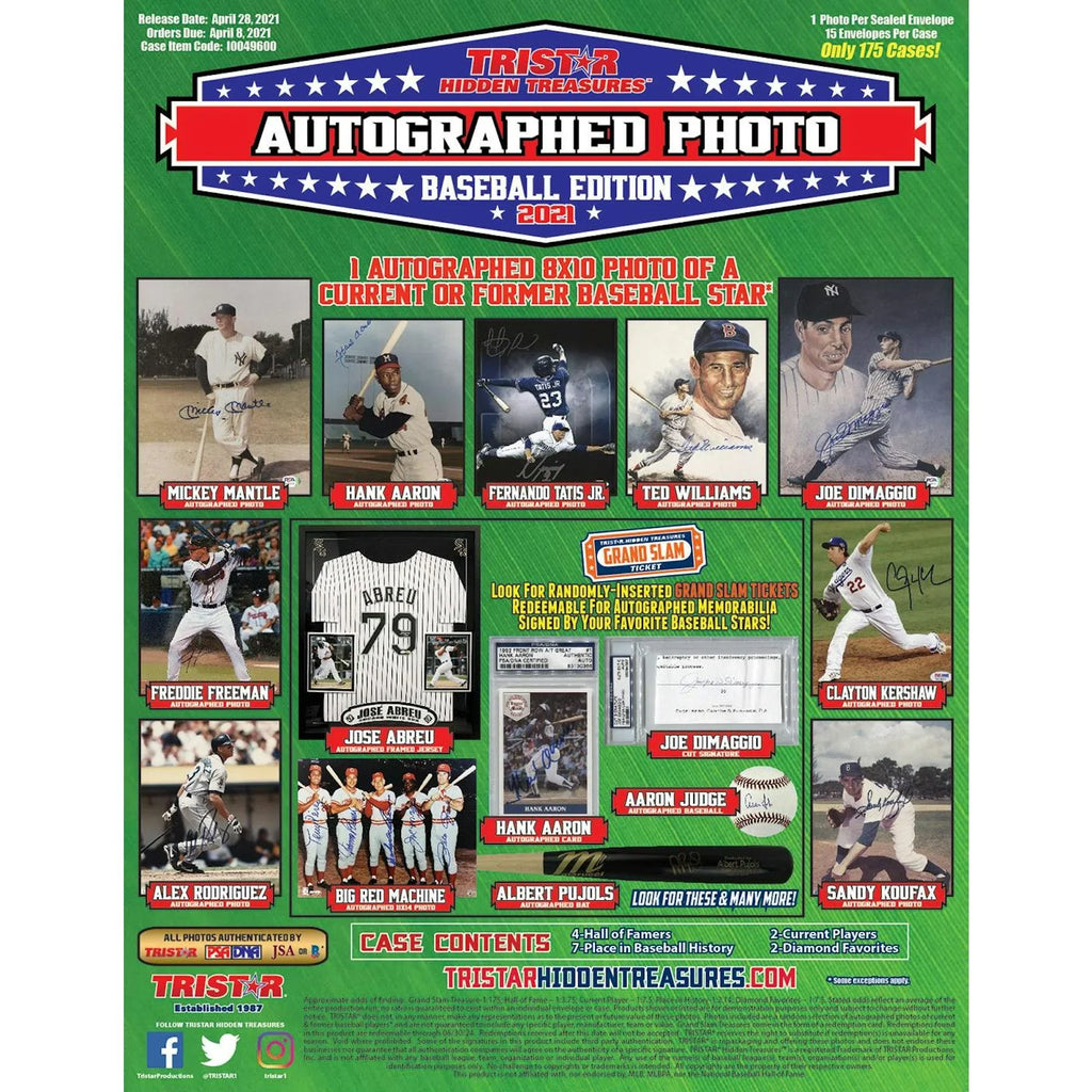 2021 TriStar Hidden Treasures Autographed Photo Baseball Hobby Box (Ships Sealed Only)