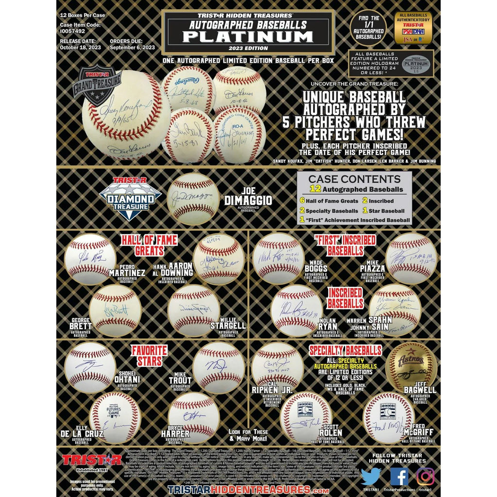 2023 TriStar Hidden Treasures Platinum Autographed Baseball Hobby Box (Ships Sealed Only)
