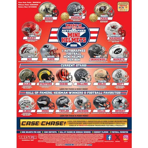 Tristar 2026 Hidden Treasures Autographed Football Mini Helmet Hobby Box Presell Releases May 29th 2026 (Ships Sealed Only) - D1
