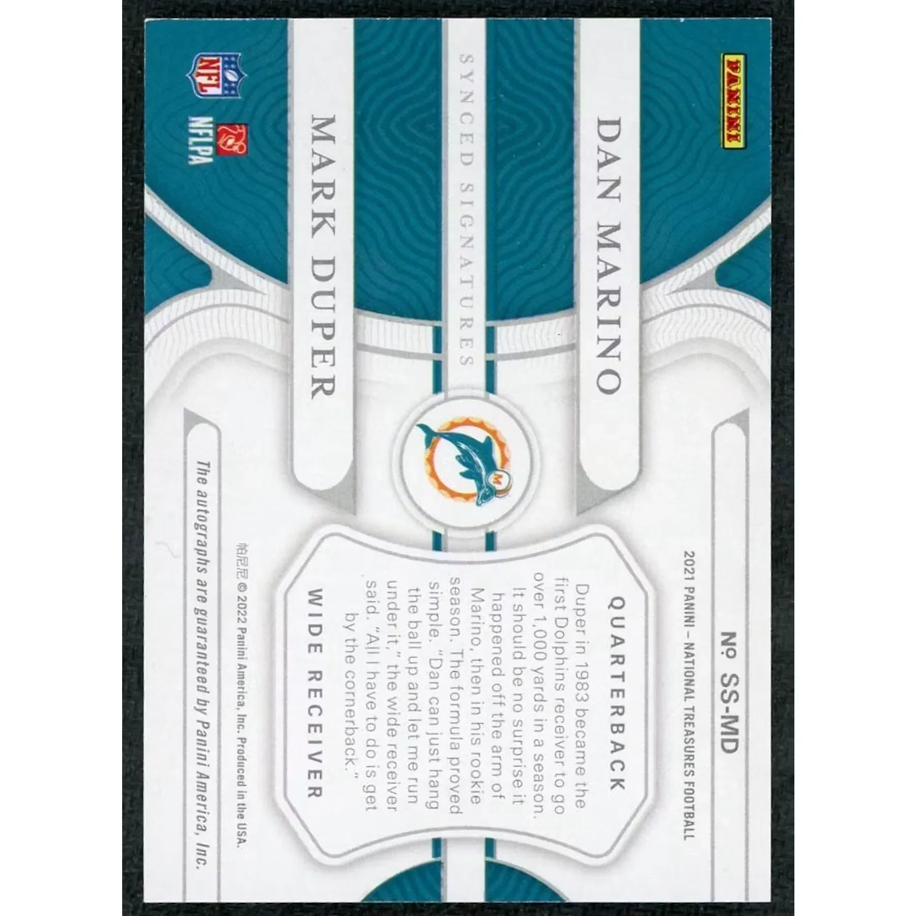 Dan Marino & Mark Duper Signed Card | 2022 Panini National Treasures/49