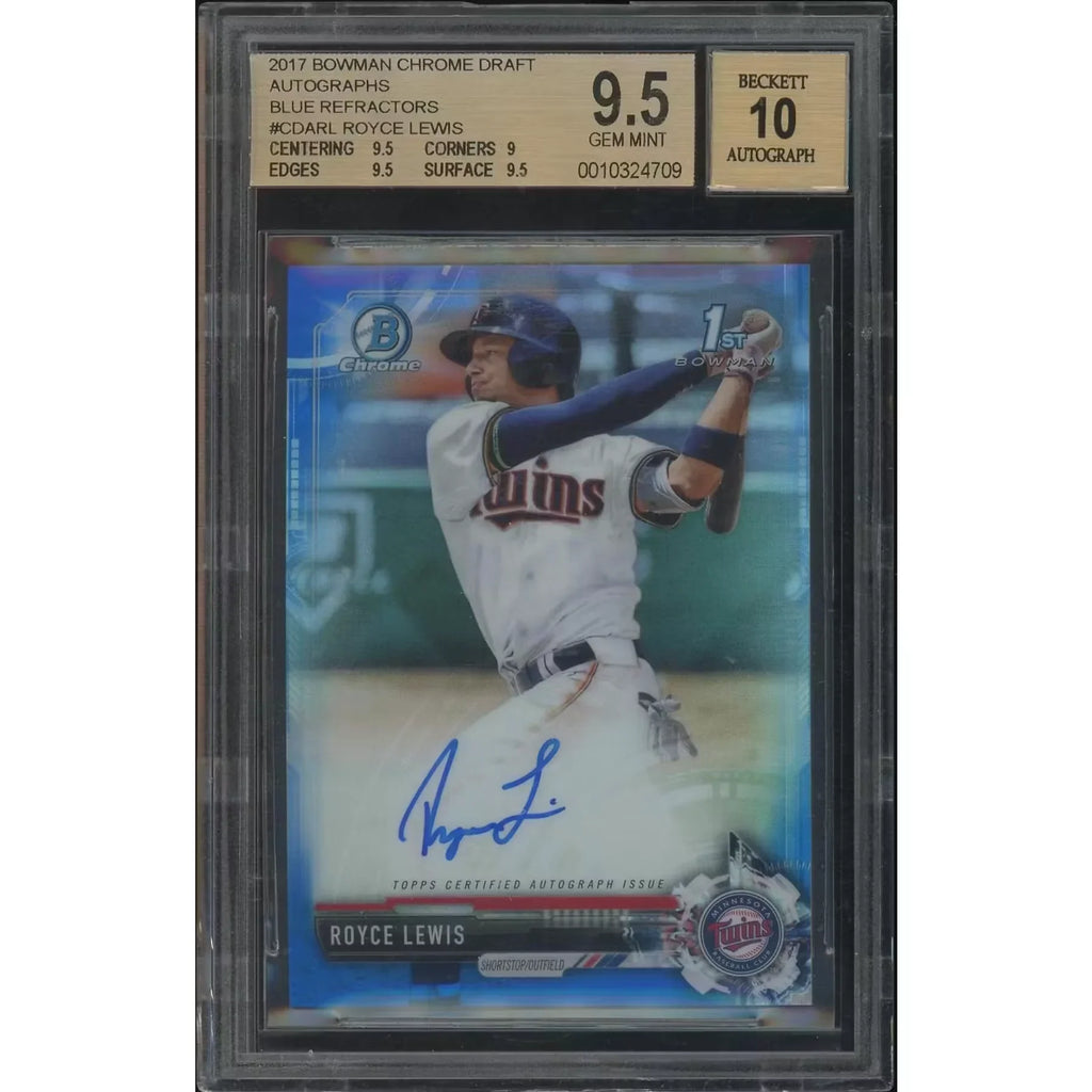 Royce Lewis Signed 2017 Bowman Chrome Draft Card | Blue Refractor #133/150 BGS 9.5
