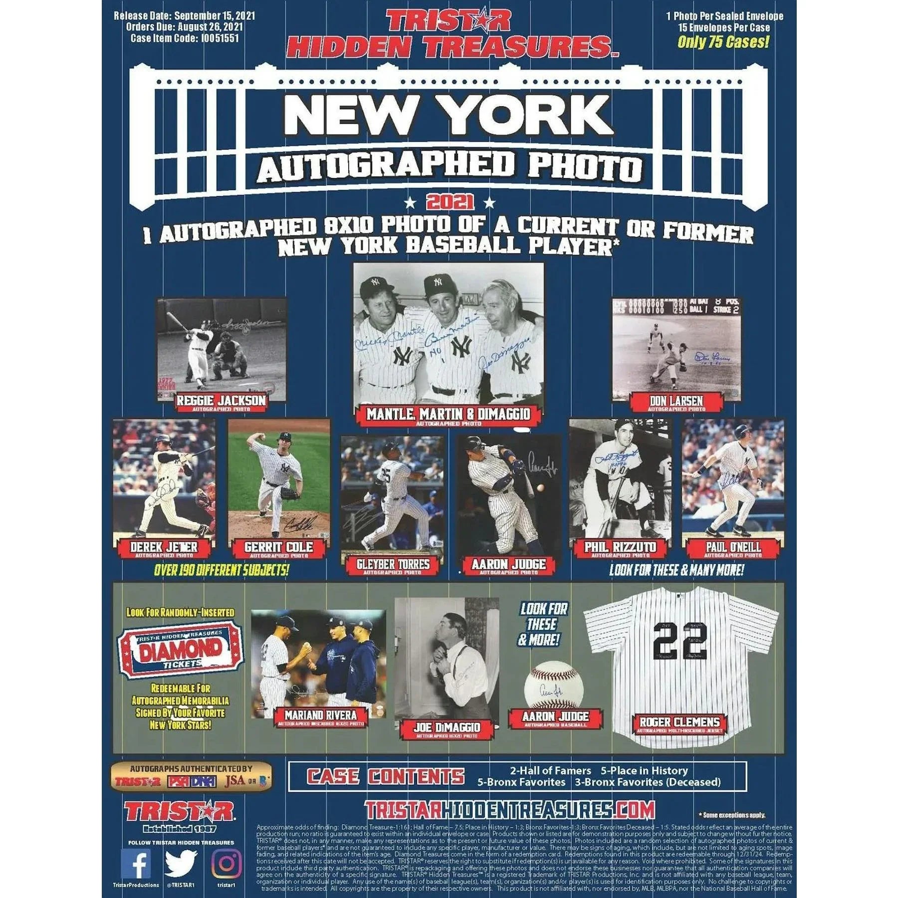2021 Tristar Hidden Treasures Autographed New York Baseball 8x10 Photo Edition Box (Ships Sealed Only)