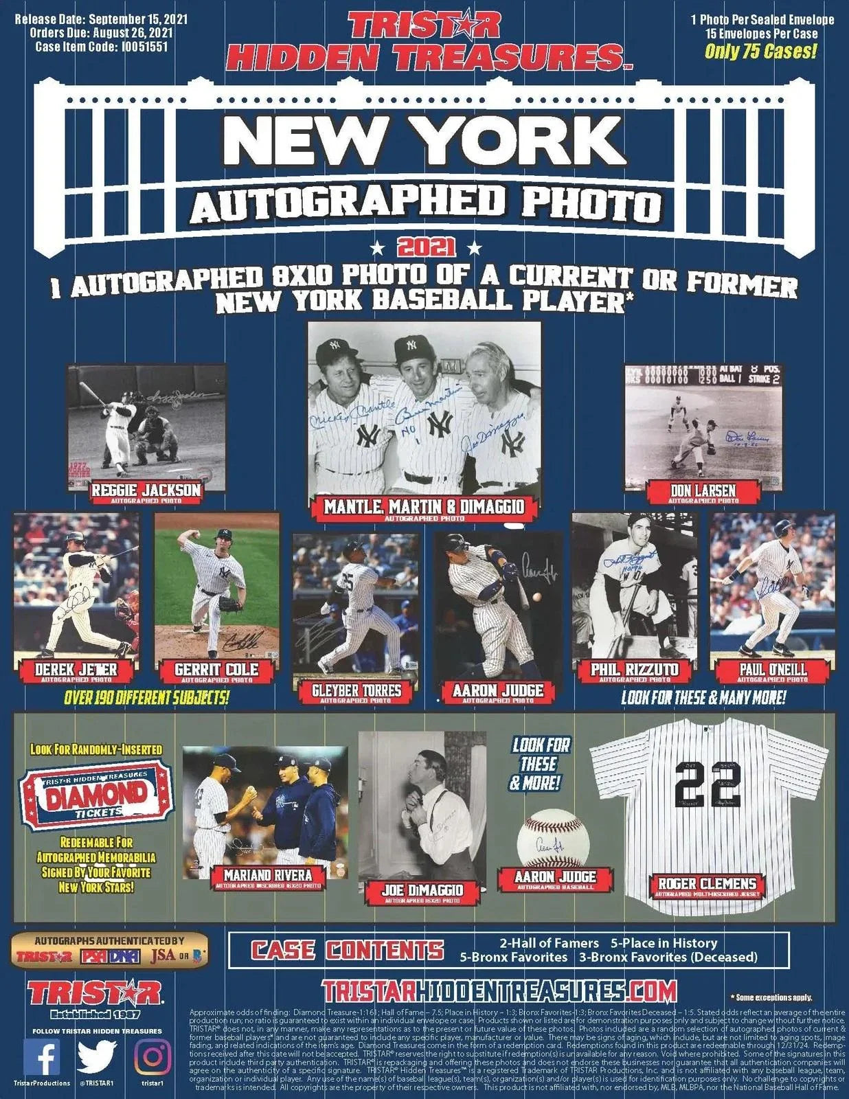2021 Tristar Hidden Treasures Autographed New York Baseball 8x10 Photo Edition Box (Ships Sealed Only)