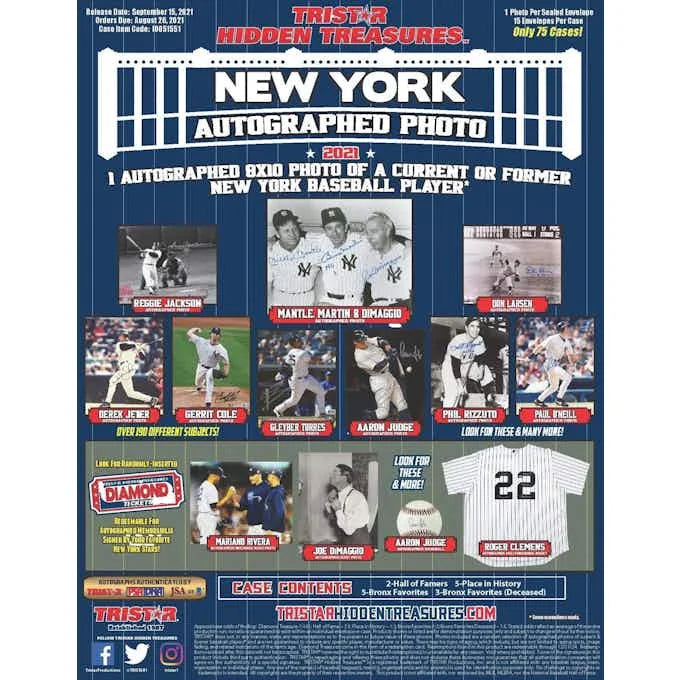 2021 Tristar Hidden Treasures Autographed New York Baseball 8x10 Photo Edition Box (Ships Sealed Only)