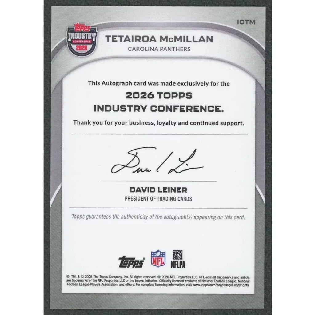 Tetairoa McMillan Signed 2026 Topps Industry Conference Card | Auto