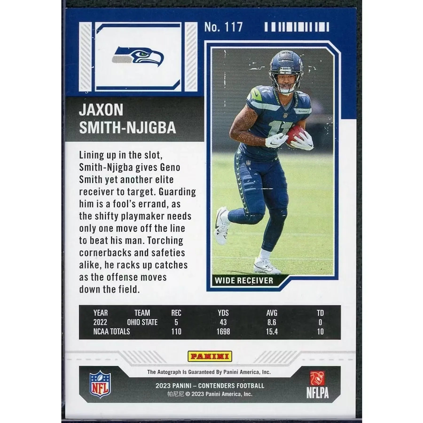 Jaxon Smith-Njigba Signed 2023 Panini Contenders Rookie Card |/99