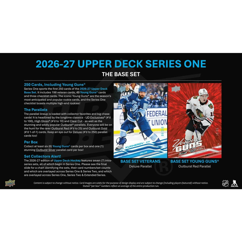 2026 27 Upper Deck Series 1 Hockey Hobby Box Presell Releases Oct 7th 2026 (Ships Sealed Only) - D1