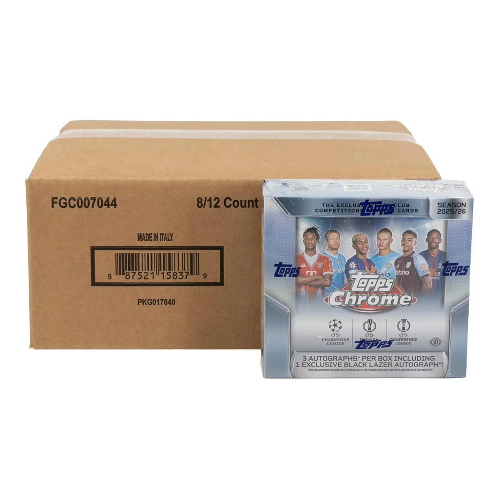 2025 26 Topps Chrome UEFA Club Competitions Soccer Hobby Jumbo 8 Box Case (Ships Sealed Only)