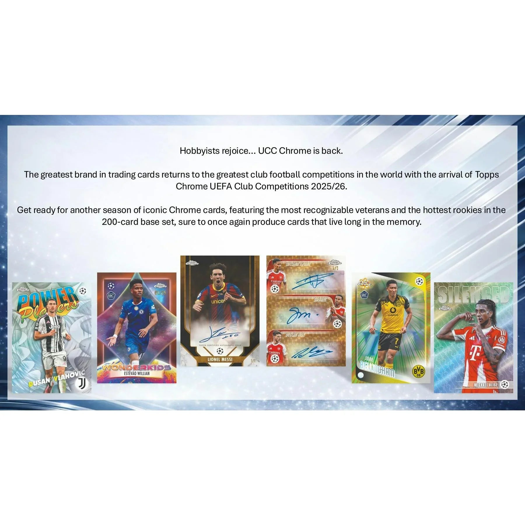 2025 26 Topps Chrome UEFA Club Competitions Soccer Hobby Jumbo 8 Box Case (Ships Sealed Only)