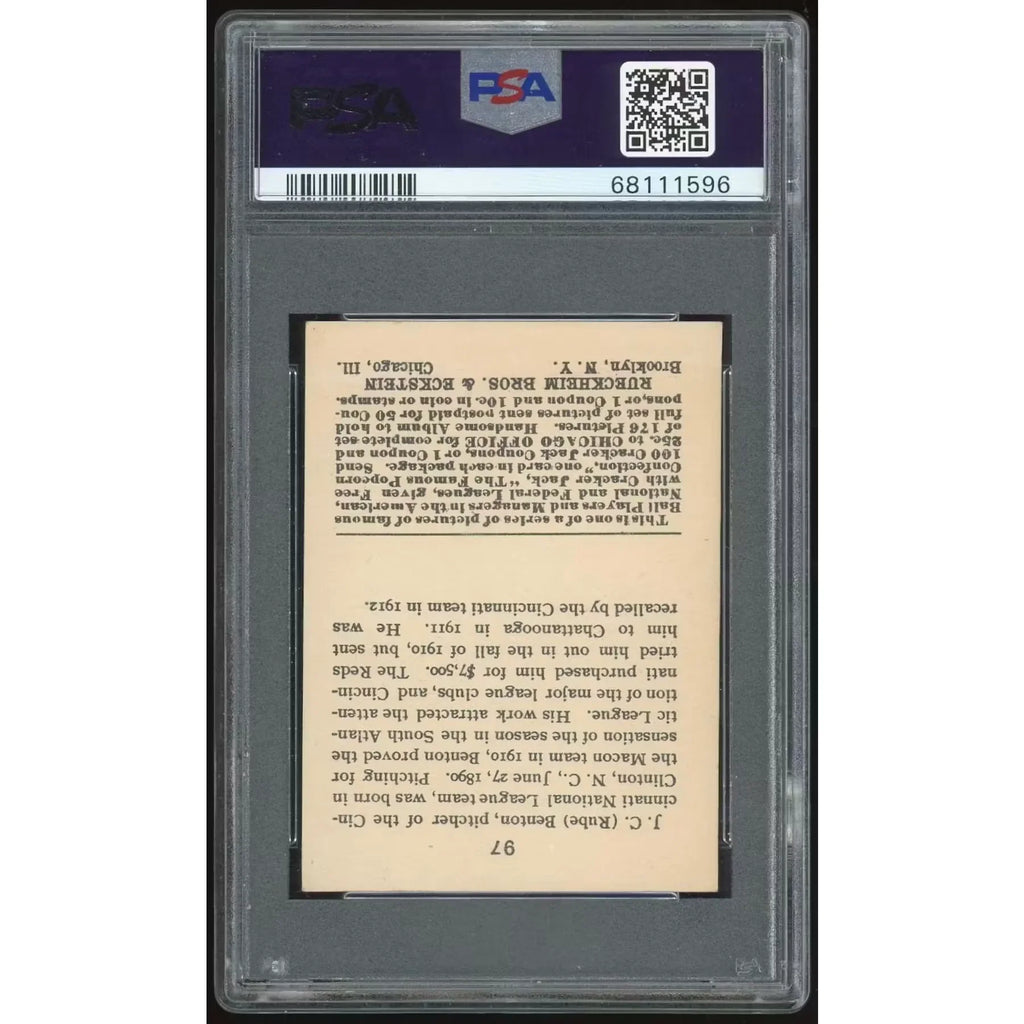 Rube Benton 1915 Cracker Jack Card #97 | PSA 4