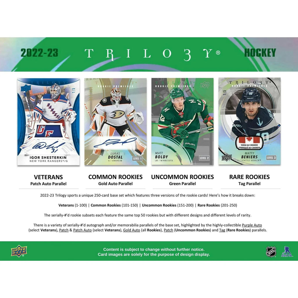 2022 23 Upper Deck Trilogy Hockey Hobby Box (Ships Sealed Only)
