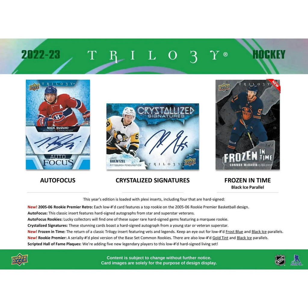 2022 23 Upper Deck Trilogy Hockey Hobby Box (Ships Sealed Only)