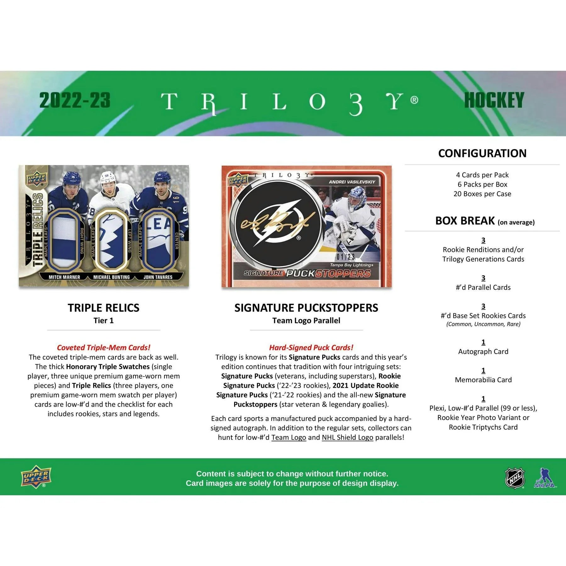 2022 23 Upper Deck Trilogy Hockey Hobby Box (Ships Sealed Only)