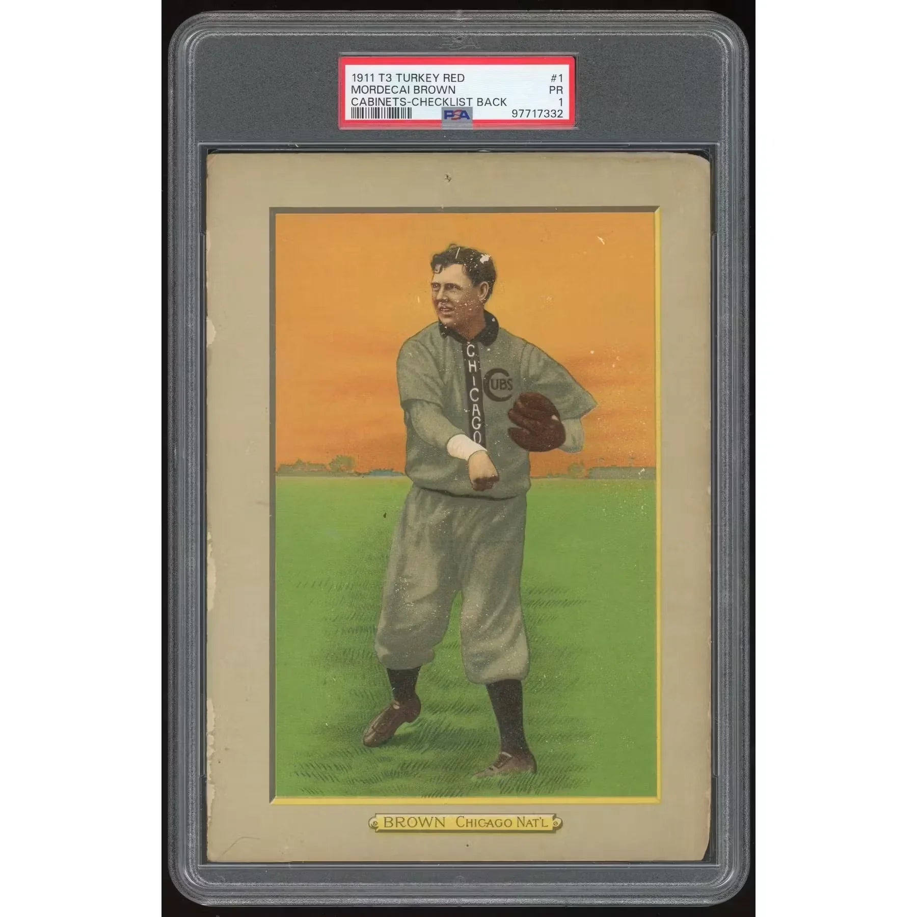 Mordecai Brown 1911 T3 Turkey Red Cabinet #1 Card | PSA 1