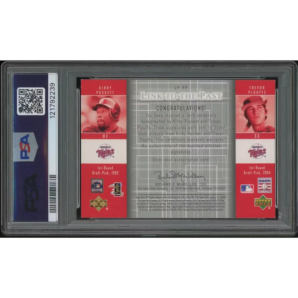 Kirby Puckett & Trevor Plouffe Signed 2004 Upper Deck SP Prospects #41 Card | PSA 8