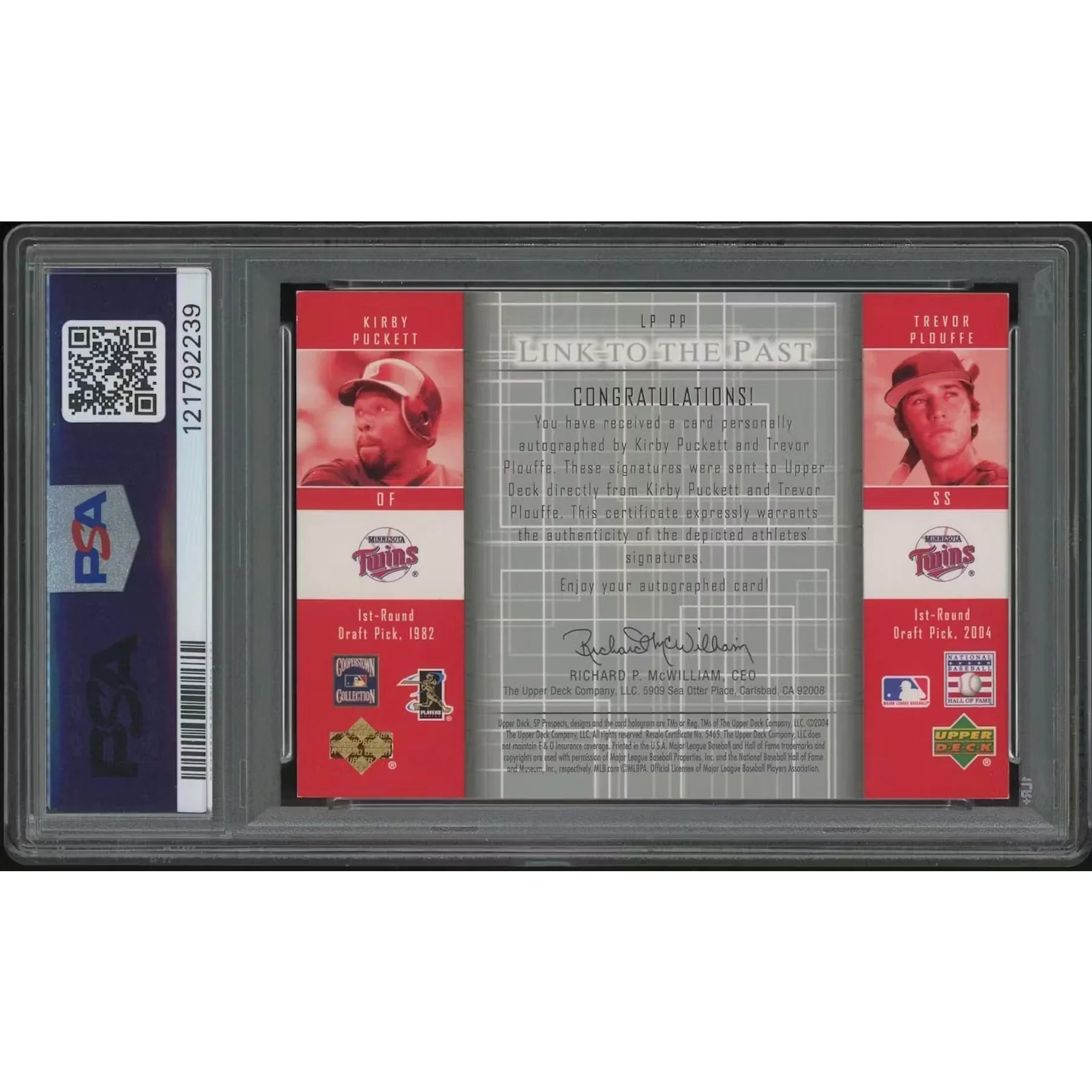 Kirby Puckett & Trevor Plouffe Signed 2004 Upper Deck SP Prospects #41 Card | PSA 8